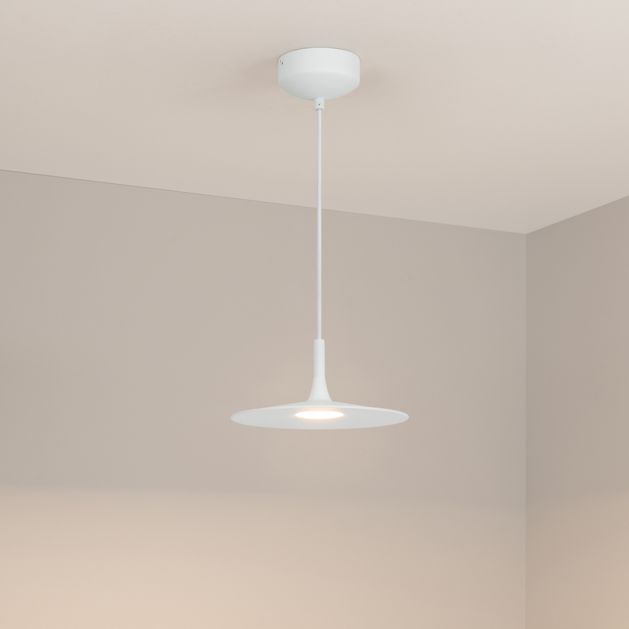 SP-FIORE-R250 Светильник подвесной LED 8W 4000K 525lm Ra>90, металл white, D250mm H108mm Sp1500mm, A